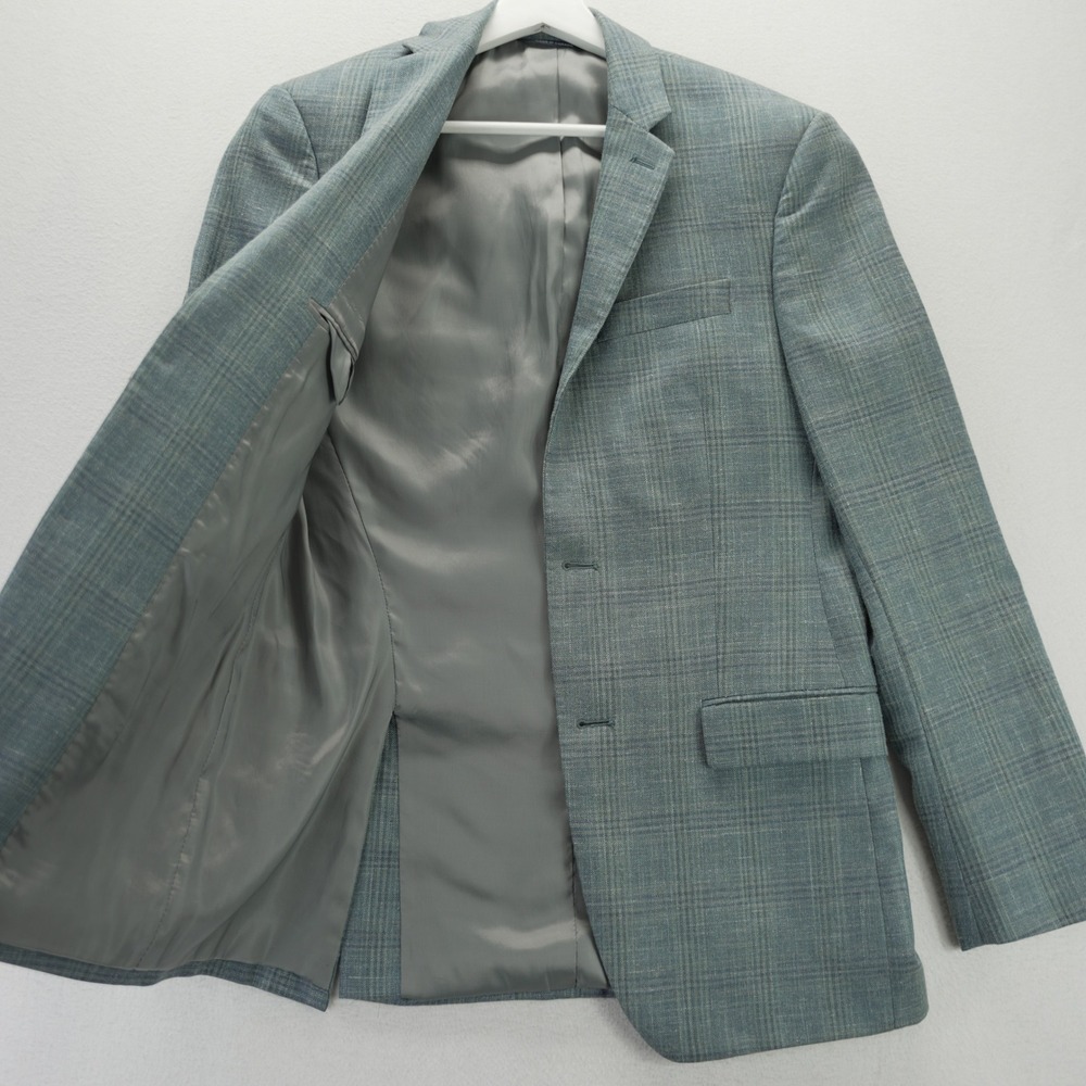 Ralph Lauren Mens 36R Wool Silk Linen Glen Plaid Blazer Sport Coat Blue Grey